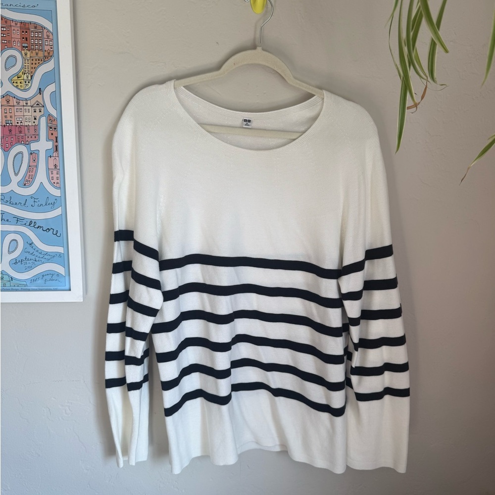 Classic White and Navy Striped Womens Sweater